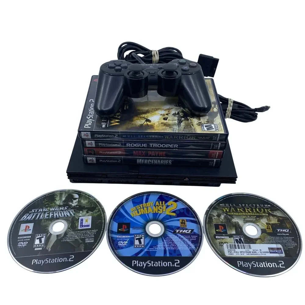 Sony PlayStation 2 Slim Console Bundle SCPH-75001 1 Tested & Working + 7 Games